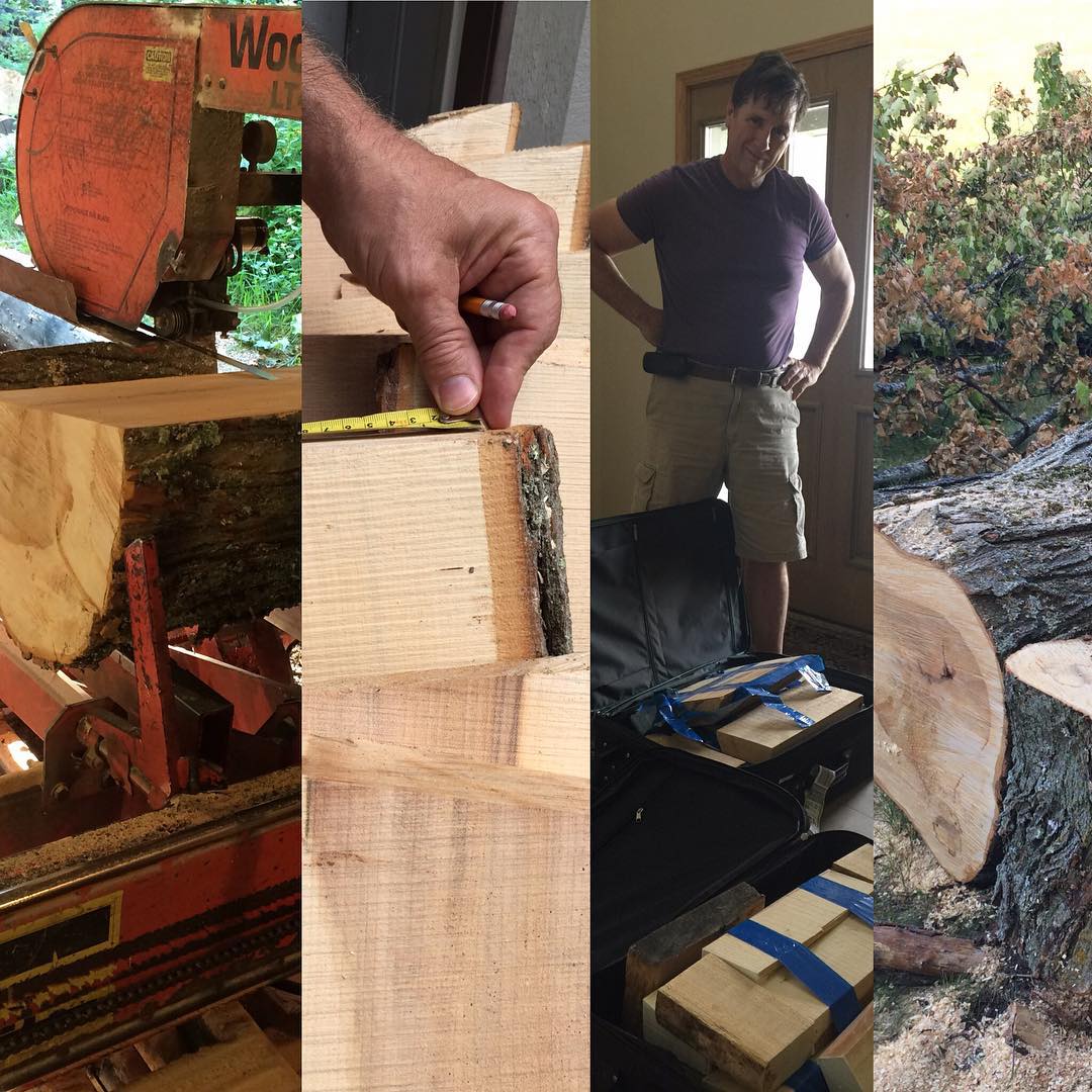 In Northern Michigan last week. They had a huge storm with lots of Maple down. We harvested a downed maple, milled it, cut to violin, viola, and neck block chunks. Brought home 2 huge 70 lbs suitcases full of tone wood. In 5+ years we’ll work them into instruments. So cool to start with natures raw material